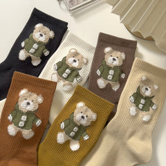 6 Pairs Cartoon Bear Print Socks for Women