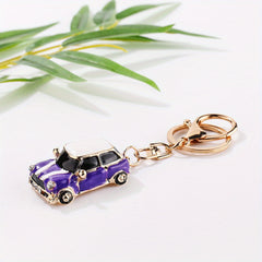 Striped Mini Car Keychain with Diamond Decoration Pendant