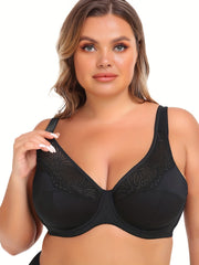 Floral Jacquard Push-Up Underwire Bra Plus Size