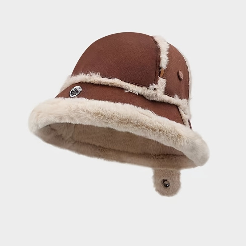 Plush Winter Bucket Hat for Women