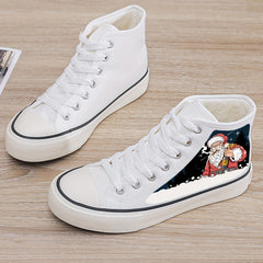 Christmas Santa Print Plush Lined Thermal Chunky Canvas Sneakers