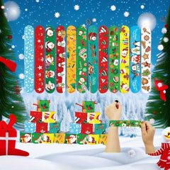 12pcs Christmas Snap Bracelets Santa Snowflake Reindeer Snowman Wristband