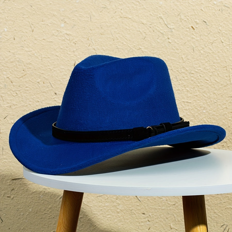 Warped Brim Woolen Jazz Hat British Style Top Hat Belt Decoration