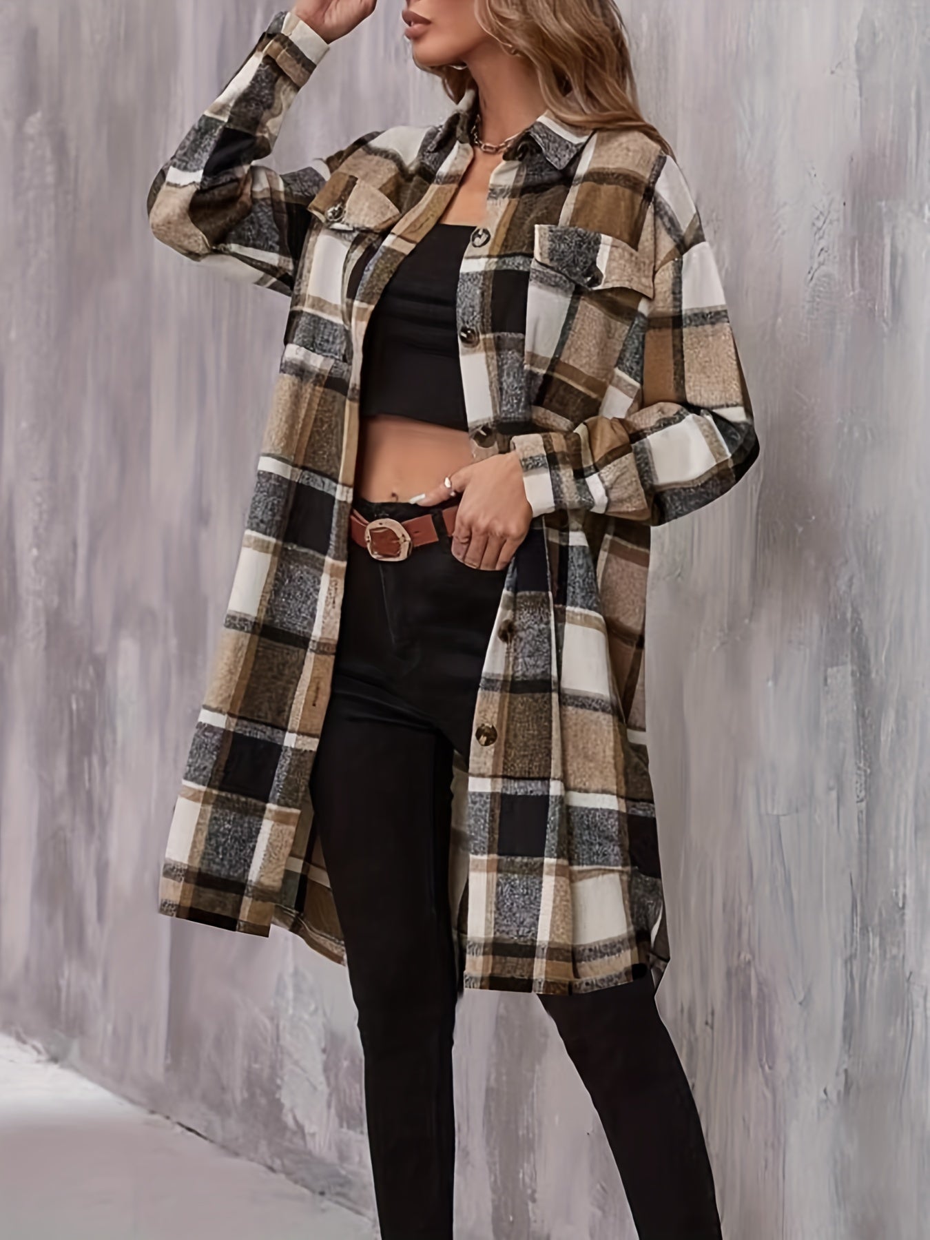 Single Breasted Flap Pockets Overcoat Long Sleeve Outwear