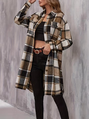 Single Breasted Flap Pockets Overcoat Long Sleeve Outwear