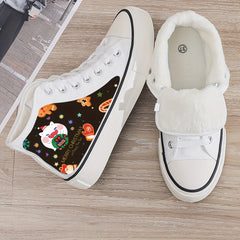 Christmas Cartoon Print Plush Lined Thermal Chunky Canvas Sneakers