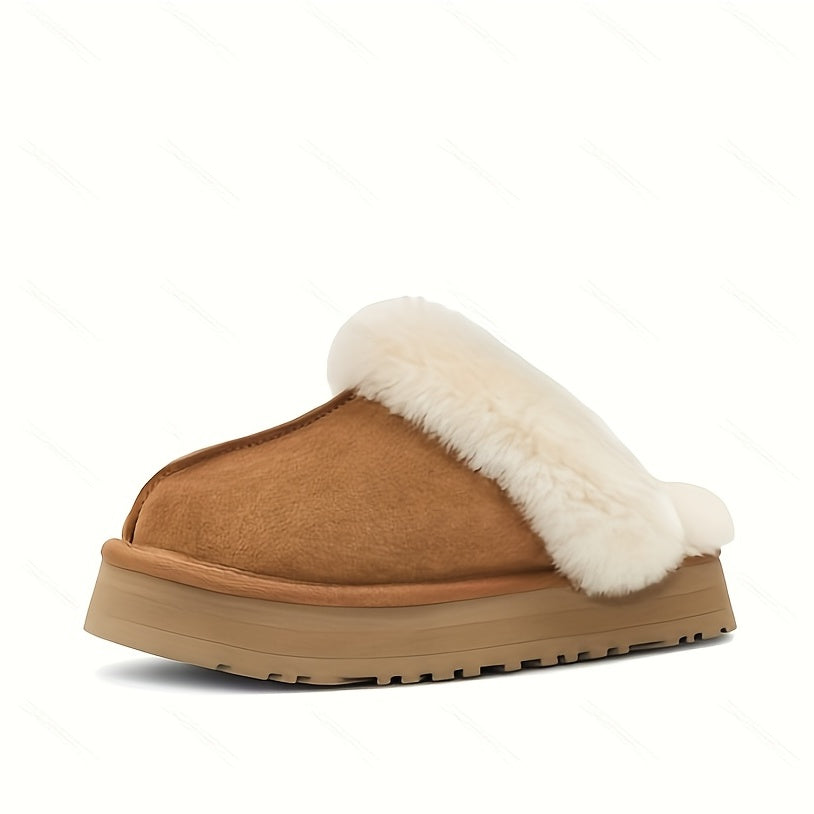 Women's Plush Lined Platform Mules Warm & Comfy Closed Toe