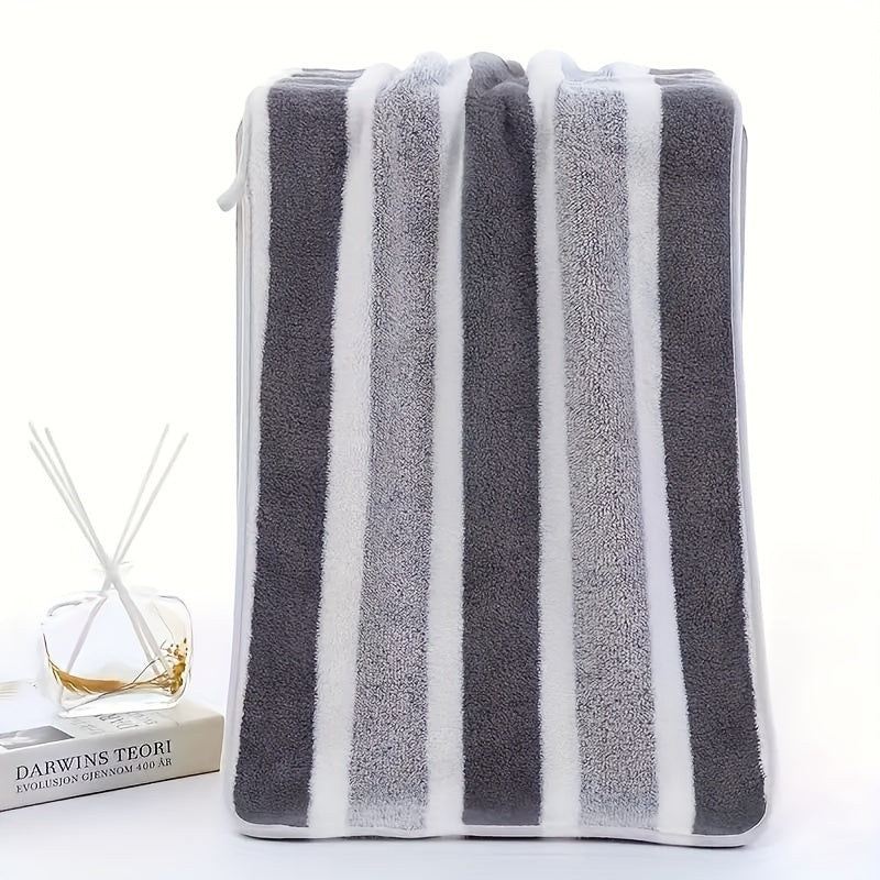 2pcs Striped Pattern Towel Set Soft Hand & Bath Towel Quick Drying Absorbent