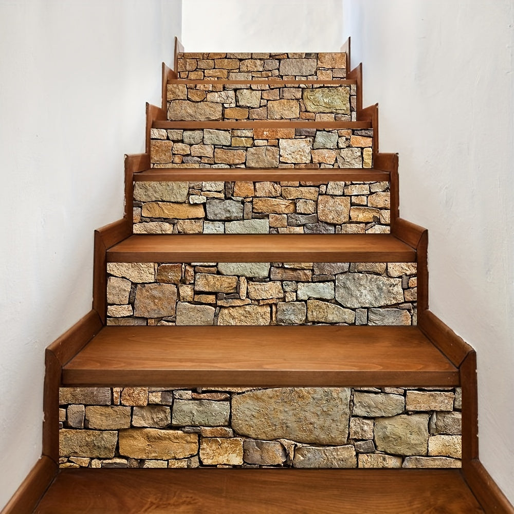 6pcs Brick Stairs Stickers 3D Stone Art Decorative Decals