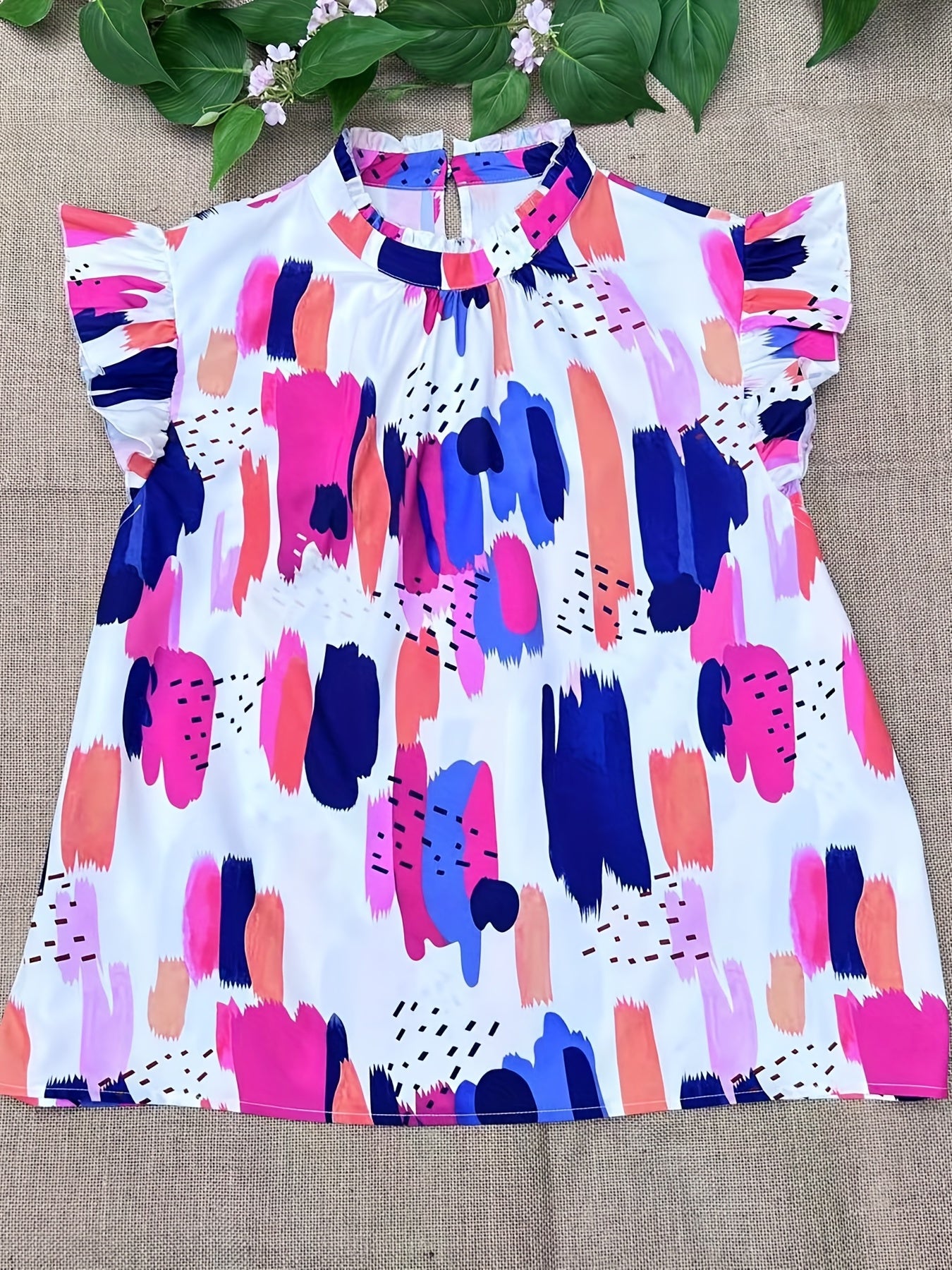 Casual Blouse Women's Plus Random Print Ruffle Sleeve