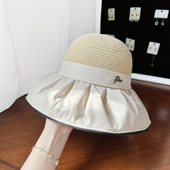 Pleated Stitching Bucket Hat Wide Brim Crochet Sun Hat Lightweight UV Protection