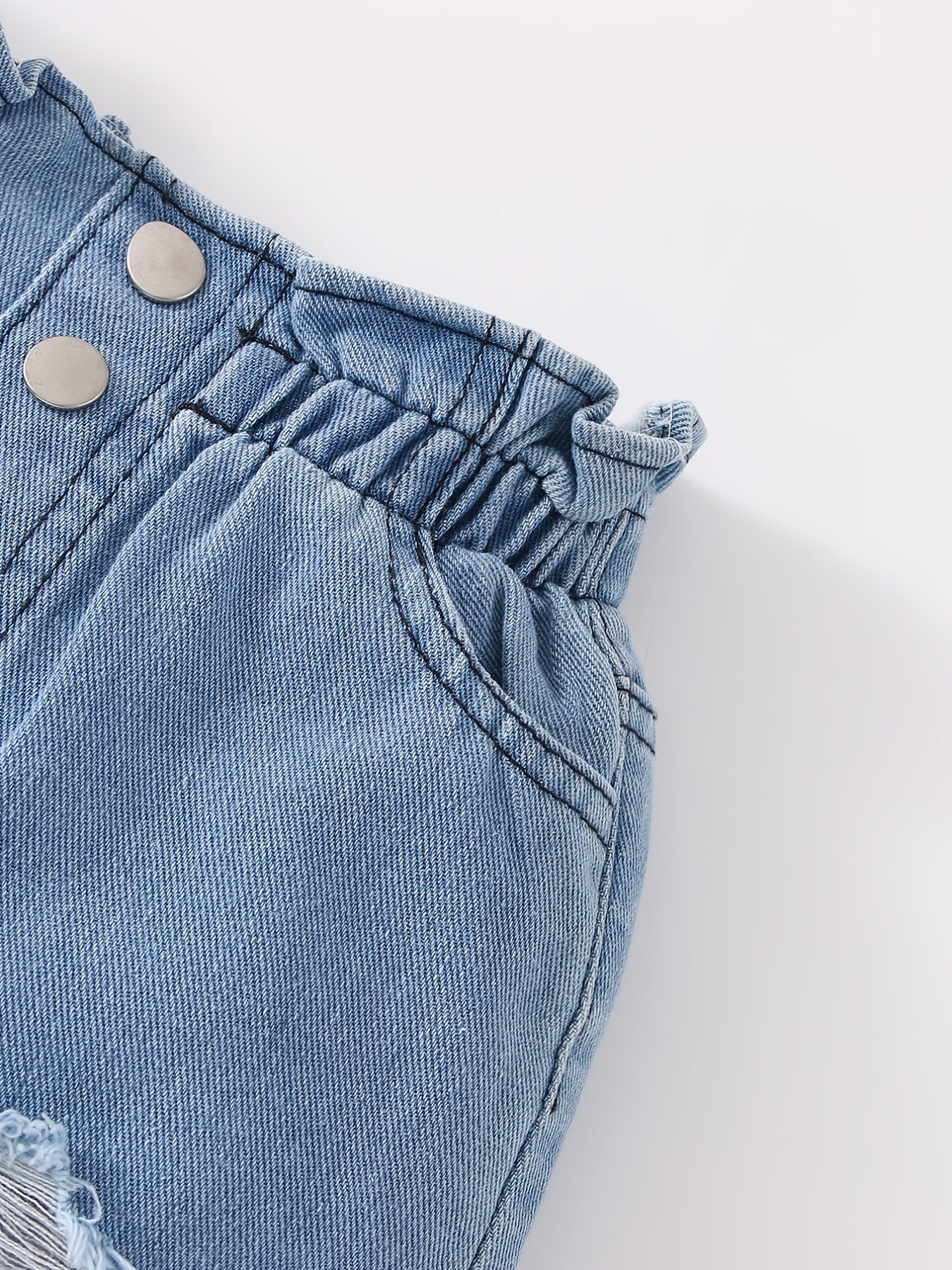 Girls Ripped Denim Shorts with Elastic Waist for Spring/Summer