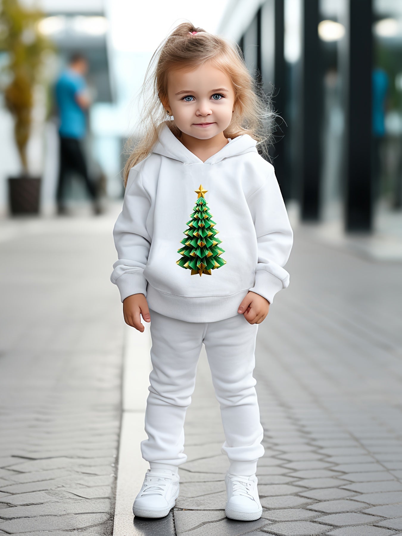 Christmas Tree Print Hoodies Pants Set For Spring Fall Sports Christmas Gift