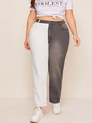 Colorblock High Rise Jeans Plus Size