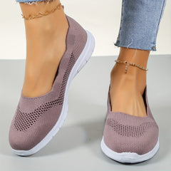 Women's Breathable Flying Woven Flat Shoes Comfortable Closed Toe Slip On Shoes