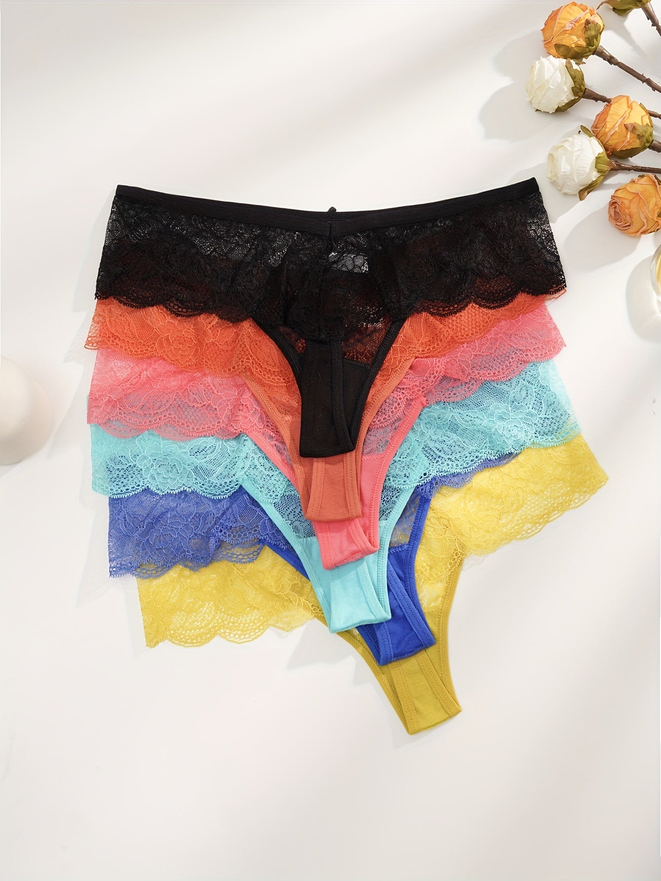 6pcs Women's Lace Thongs Soft & Comfy Panties Lingerie