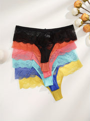 6pcs Women's Lace Thongs Soft & Comfy Panties Lingerie