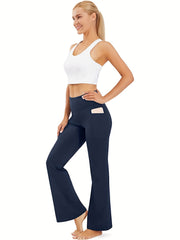 Bootcut Yoga Pants With Pockets High Stretch Bell Bottom Dance Long Activewear