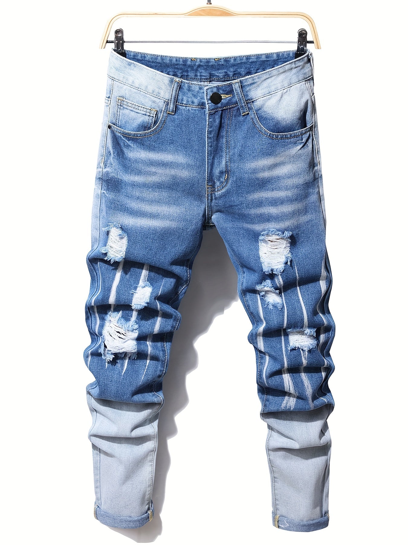 Mens Ripped Jeans Casual Distressed Denim Pants