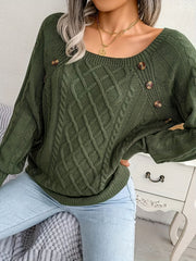 Solid Jacquard Lantern Sleeve Boat Neck Pullover Sweater