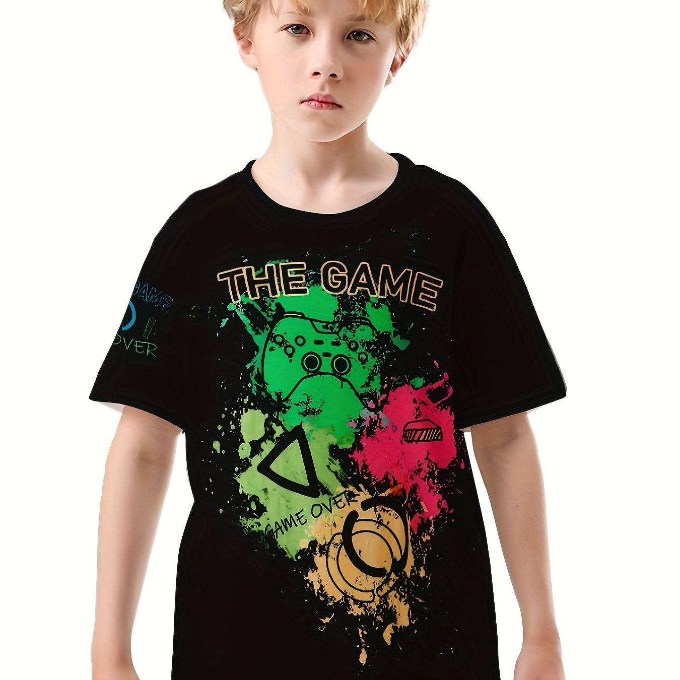 THE GAME Print Boy's T shirt Casual Short Sleeve Summer Outdoor Top