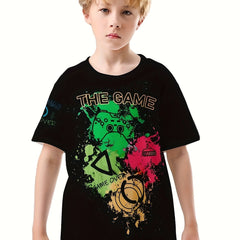 THE GAME Print Boy's T shirt Casual Short Sleeve Summer Outdoor Top