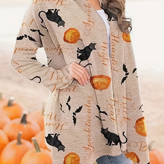 Halloween Allover Print Cardigan Open Front Long Sleeve Cardigan
