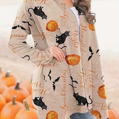 Halloween Allover Print Cardigan Open Front Long Sleeve Cardigan
