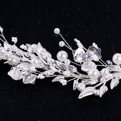 Bridal Silver Leaf Pearl Headband Tiara Wedding Hair Band