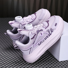 Boys Mesh Sneakers with Rotating Button Breathable Non-slip Shoes