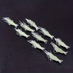 10pcs Luminous Shrimp Soft Bait w/Hooks for Carp Fishing Silicone Glow in Dark