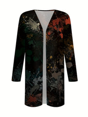 Gothic Cardigan Women's Plus Graffiti Print Long Sleeve Open Front