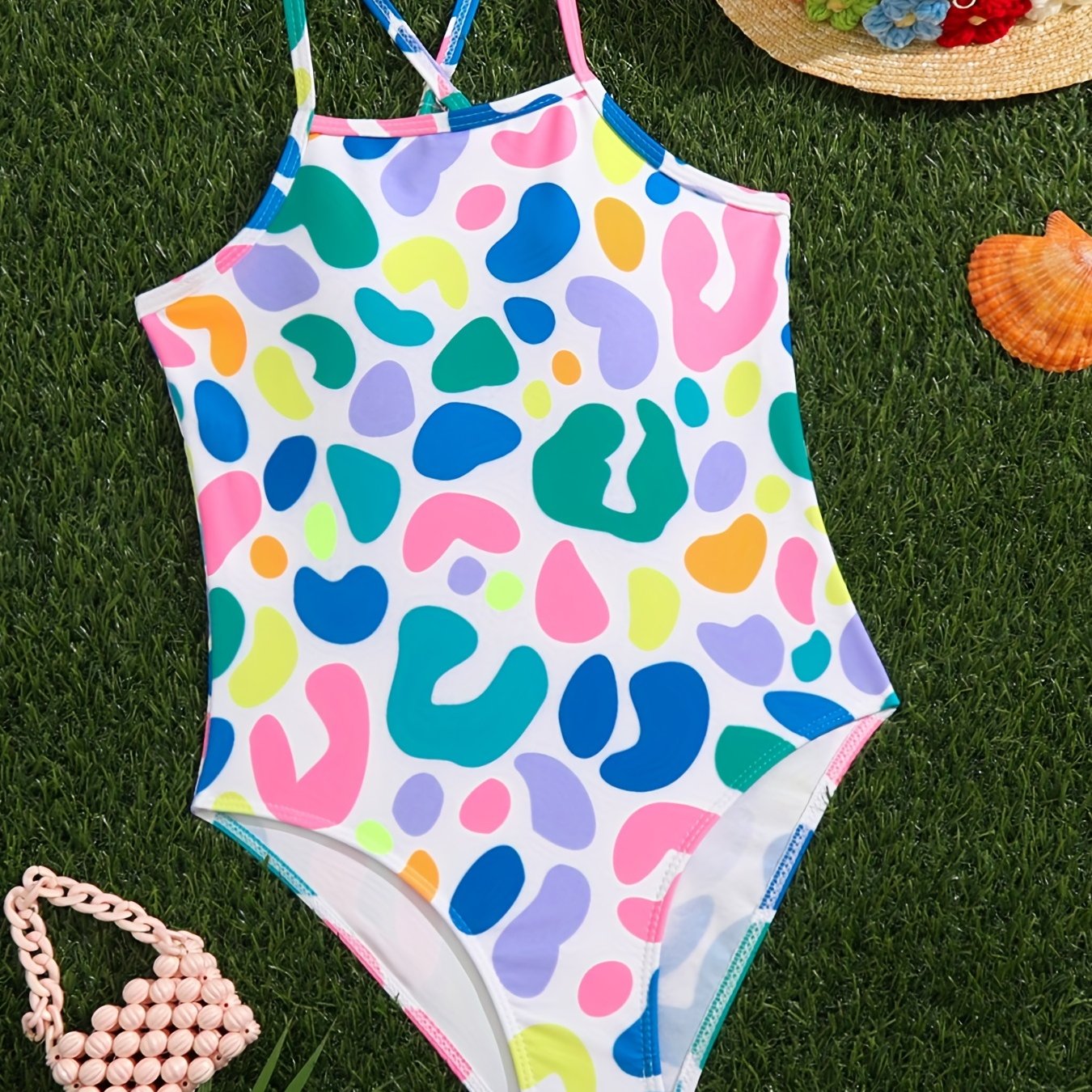 Girls Graffiti Swimwear Suspenders Beach Swimsuit
