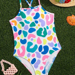 Girls Graffiti Swimwear Suspenders Beach Swimsuit
