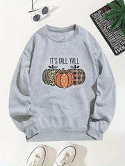 Pumpkin Print Long Sleeve Sweatshirt Crew Neck Fall Women's Clothing