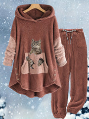 Cat Print Fleece 2 Piece Set