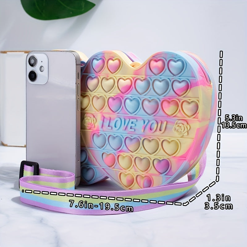 Girls' Silicone Rainbow Heart Crossbody Bag Coin Purse