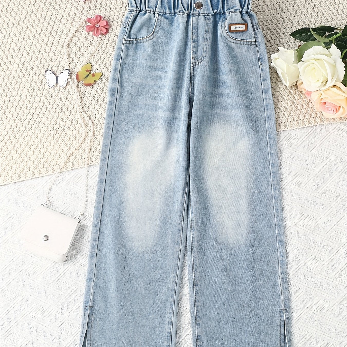 Girls Wide Leg Jeans Washed Denim Baggy Pants