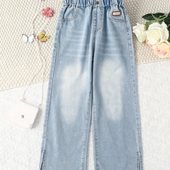 Girls Wide Leg Jeans Washed Denim Baggy Pants