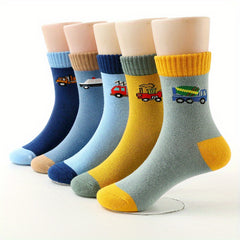 5pairs Kids Block Crew Socks Comfy Toddlers Children's Socks All Seasons