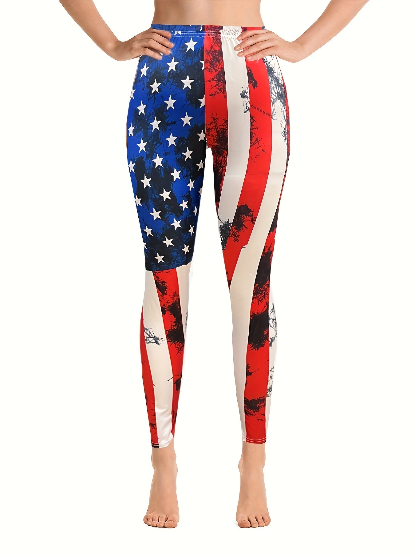 Flag Print Stretchy Skinny Leggings Women's Casual Clothing