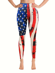Flag Print Stretchy Skinny Leggings Women's Casual Clothing