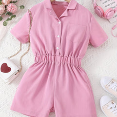 Sweet Lapel Short Sleeve Romper Elastic Waist Outfit