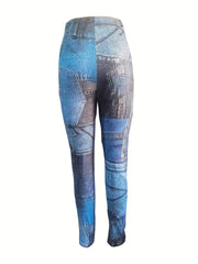 Denim Print High Waist Leggings Casual Skinny Leggings