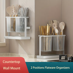 Flatware Organizer 2 Compartment With Draining Tray for Kitchen Utensils