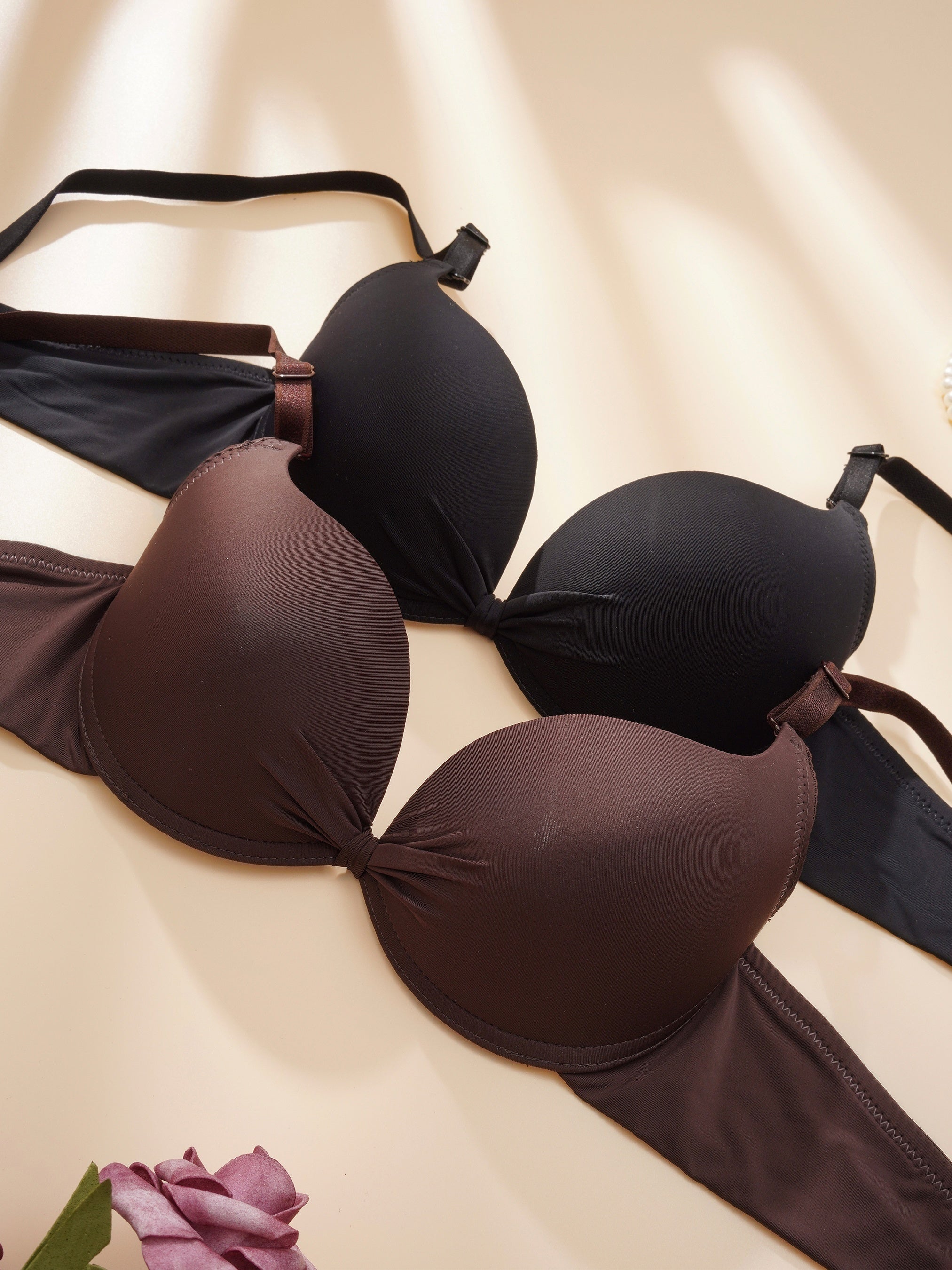 2pcs Solid T Shirt Bras Comfy Push Up Everyday Bra Women's Lingerie