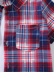 Boys Plaid Short Sleeve Button Casual Summer Shirt Tops