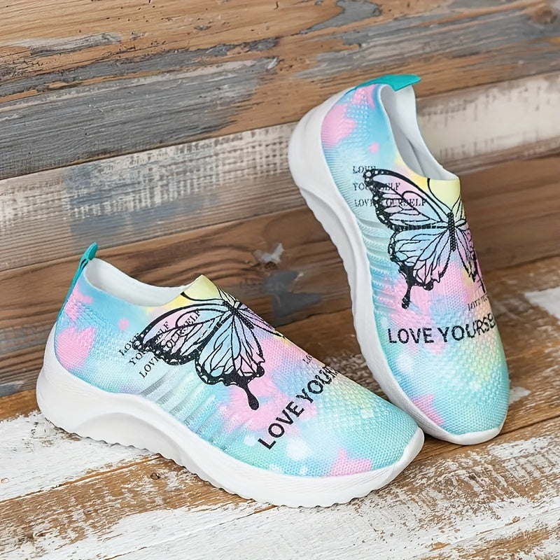 Women's Butterfly Print Mesh Tennis Shoes Lightweight Non-slip Travel Shoes