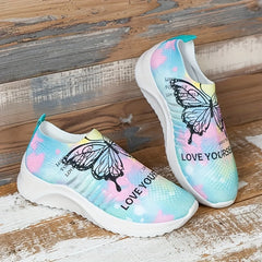 Women's Butterfly Print Mesh Tennis Shoes Lightweight Non-slip Travel Shoes