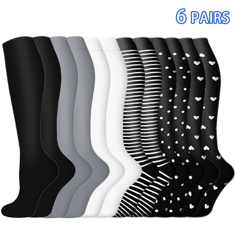 6 Pairs Compression Socks 15-20 mmHg Knee High Support